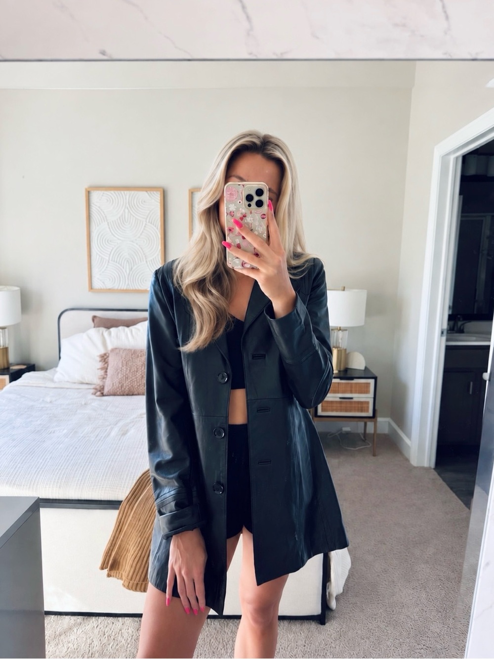 Jones New York Genuine Leather Jacket | Black Blazer Vintage Size S